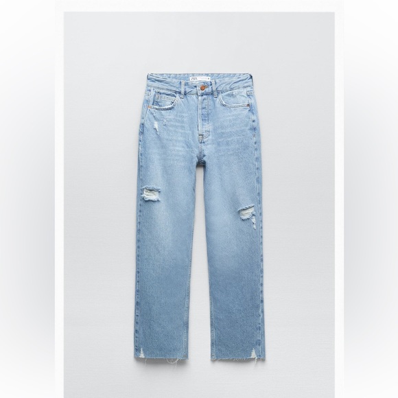 Zara Denim - Zara Ripped Straight Cropped Jeans